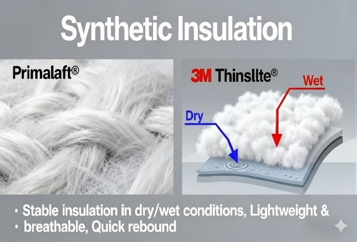 Synthetic Insulation (Primaloft®, 3M Thinsulate™)