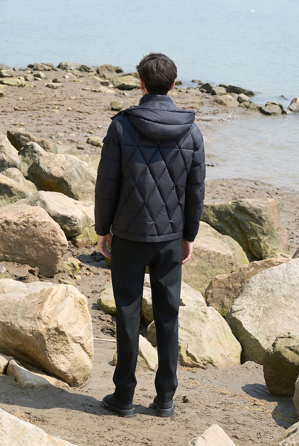 Black Diamond-quilted Down Jacket