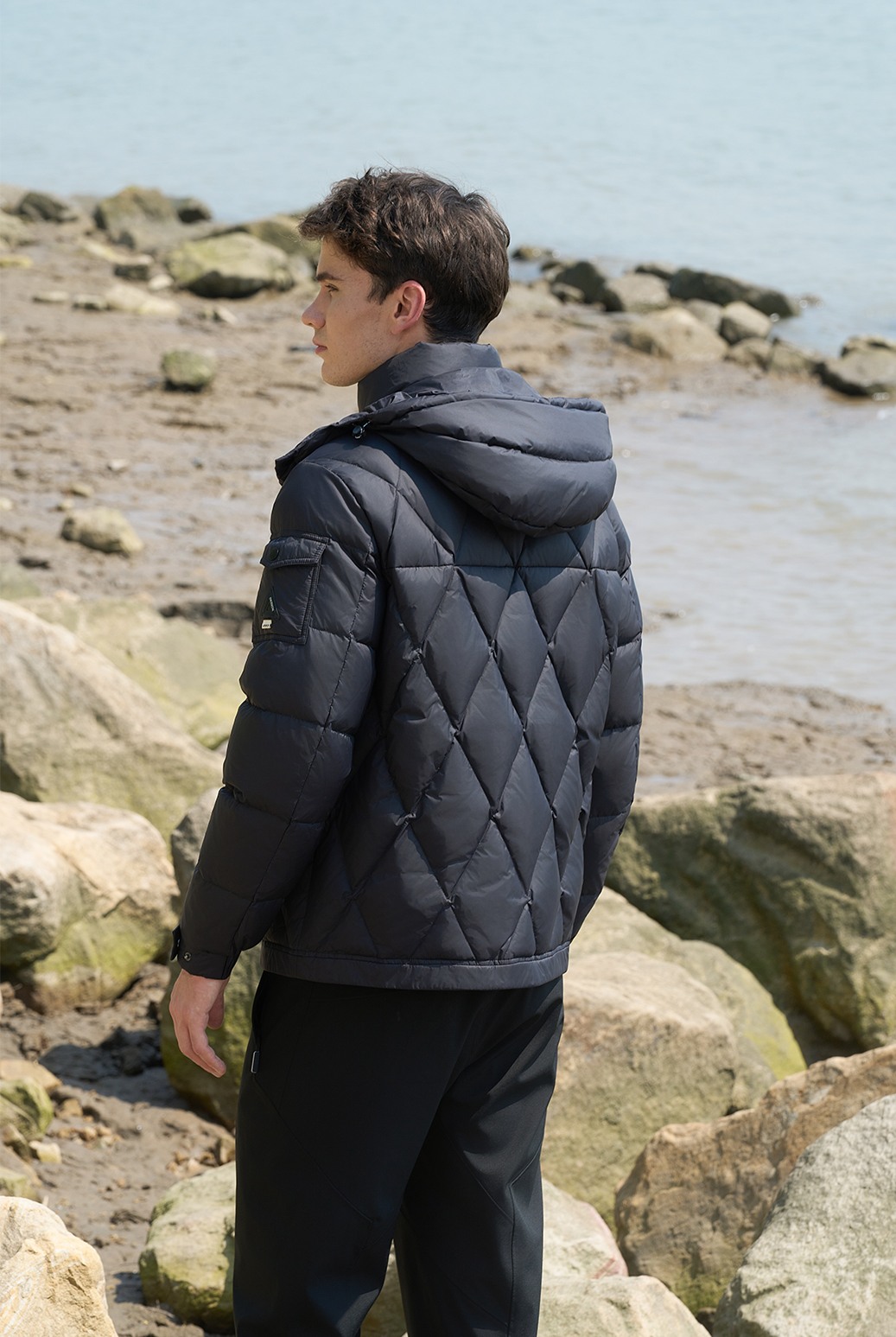 Black Diamond-quilted Down Jacket
