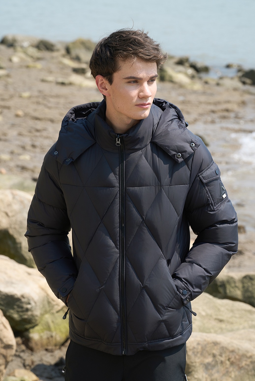 Black Diamond-quilted Down Jacket