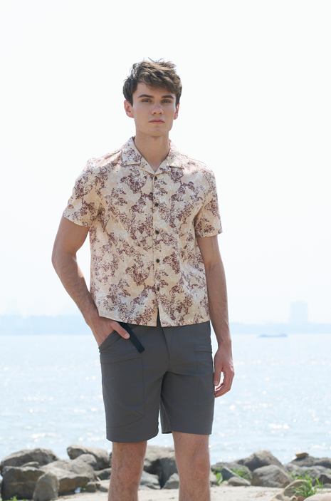 Burgundy Printed Cuban Collared Shirt