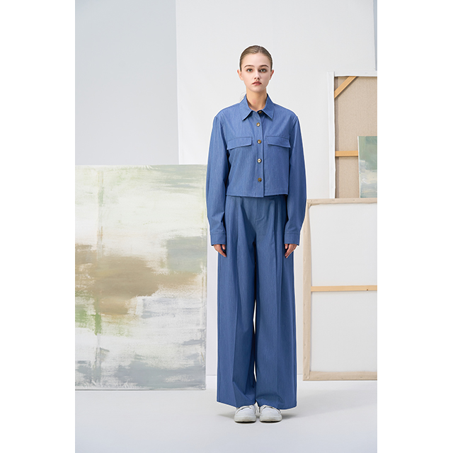 Blue Wide-Leg Trousers