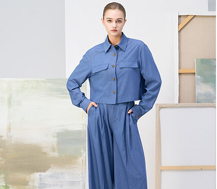 Blue Wide-Leg Trousers