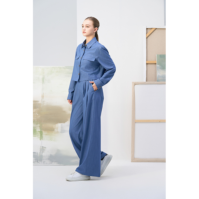 Blue Wide-Leg Trousers
